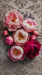Fototapeta premium Blooming peony flowers as floral art background, botanical flatlay and luxury branding design