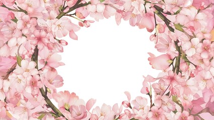 Obraz premium Watercolor floral sakura frame. Spring cherry blossom border, isolated on white