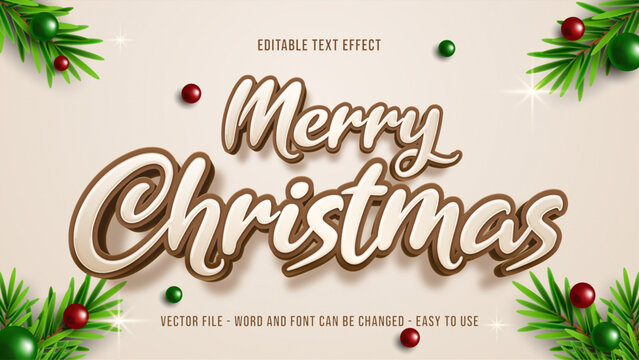 Editable text effect merry christmas, celebration text style effect