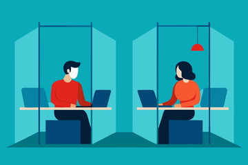  Lonely alienated business people working on laptops silhouette vector style