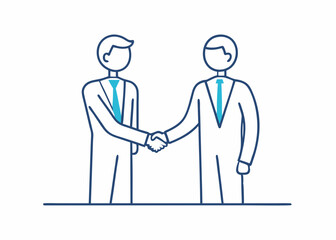 Two business people meeting and shaking hands line drawing minimalistic style 