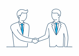 Fototapeta premium Two business people meeting and shaking hands line drawing minimalistic style 