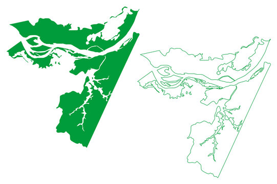 Parintins municipality (Amazonas state, Municipalities of Brazil, Federative Republic of Brazil) map vector illustration, scribble sketch Parintins map