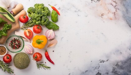 various vegetables, peppers, carrots, shallots and thinly sliced ​​spices, neatly served on the table. generative ai