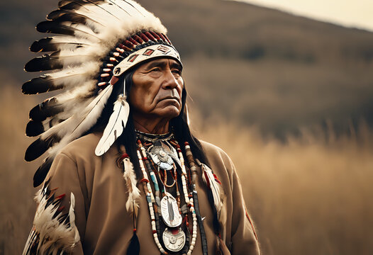 A traditionally dressed Native American leader