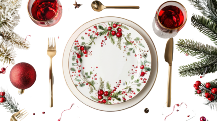 Christmas table setting on transparent background