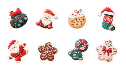 Christmas sticker set Christmas decoration cookies on transparent background