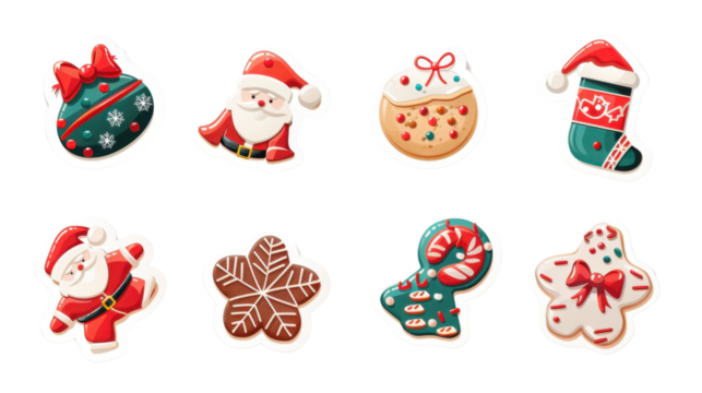 Christmas sticker set Christmas decoration cookies on transparent background - Powered by Adobe