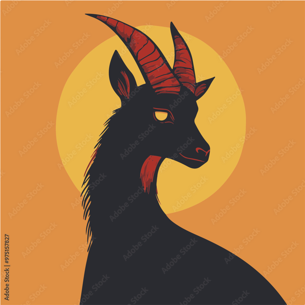 Sticker Stylized Goat Silhouette with Sunset Background