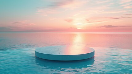 Minimalist Platform on a Tranquil Sea at Sunset