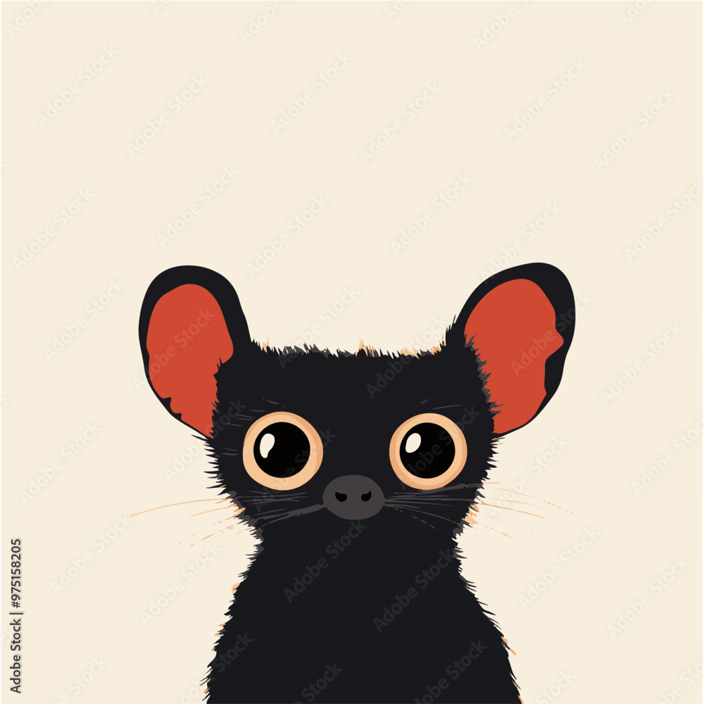 Sticker Cute Vector Illustration of a Black Cat with Big Eyes