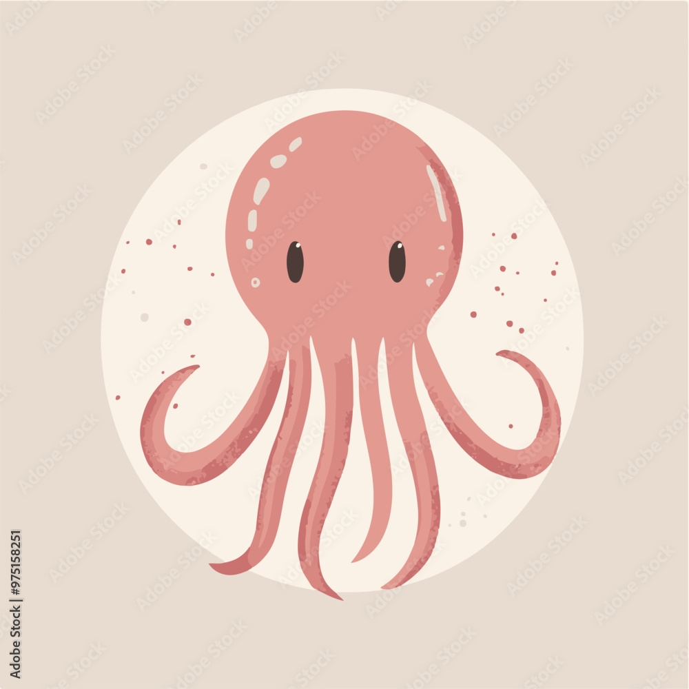 Sticker Cute Pink Octopus Vector Illustration Design