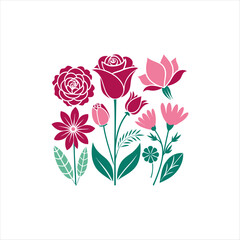 Elegant Flower Silhouettes Collection: Roses, Daisies, Tulips, and Lilies for Modern Logos, Backgrounds, and Invitations