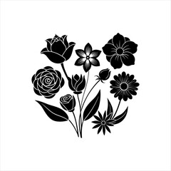 Elegant Flower Silhouettes Collection: Roses, Daisies, Tulips, and Lilies for Modern Logos, Backgrounds, and Invitations