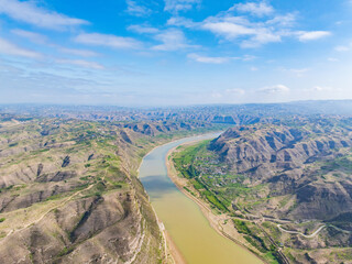 Sunny summer day in the Yellow River Snake Bend Geological Park in Yonghe, Linfen, Shanxi