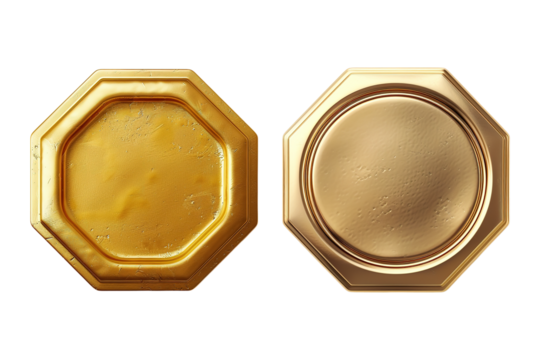 3D Hexagon Gold Buttons on Transparent Background