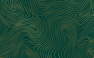 Obraz premium Emerald Green Background with Golden Lines – Minimalist Abstract Line Art Contour