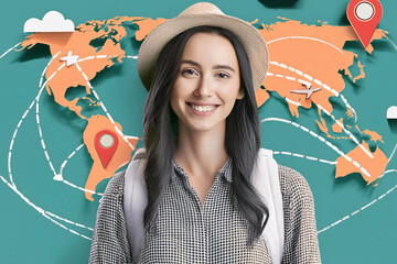  mujer persona feliz geo ubicación de viaje vacaciones de verano promociones de black friday y travel tuesday precios en descuento off