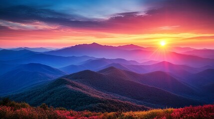 Majestic Mountain Range at Sunrise with a Vibrant Sky