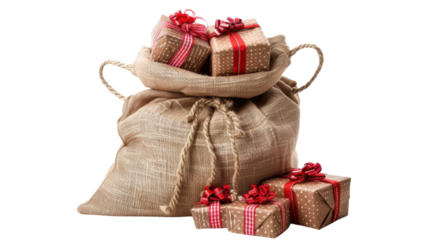 Christmas gift bag on transparent background