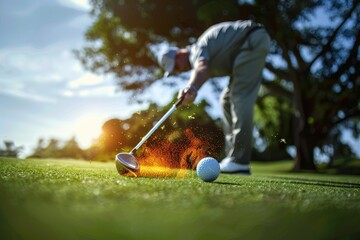 High Velocity Drive: most powerful speed shot in golf, image of ball illustrates the sheer force, speed as ball soars through air, epitomising golfer's peak performance, mastery of technique