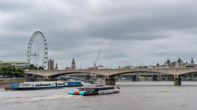 Time Lapse of Clouds Over the London Buildings from the Over Side of the Thames River