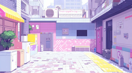 Empty Alleyway in a City Illustration with Pastel Colors and Anime Aesthetic