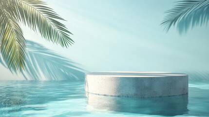 Obraz premium Tropical summer backdrop with concrete podium in pool for luxury product display at resort