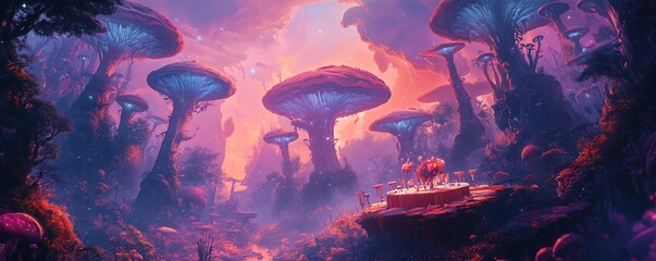 Fototapeta premium A vast fantasy landscape bursting with vibrant colors