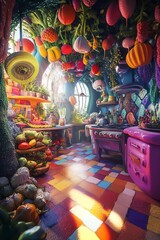 Fototapeta premium A vibrant worms-eye view of a fantasy world