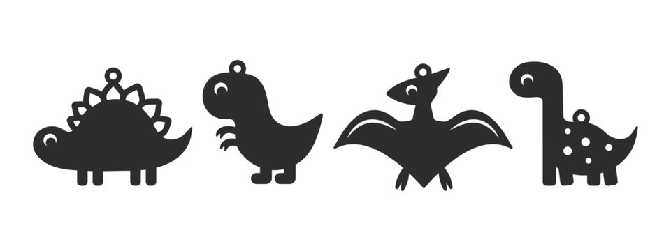 Cute vector design for earring, pendant or keychain with dinosaur shape. Funny jewelry silhouette laser cut template. Cnc cutting with metal, wood or leather