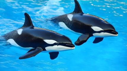 Obraz premium Colorful Killer Whales, Generative AI 