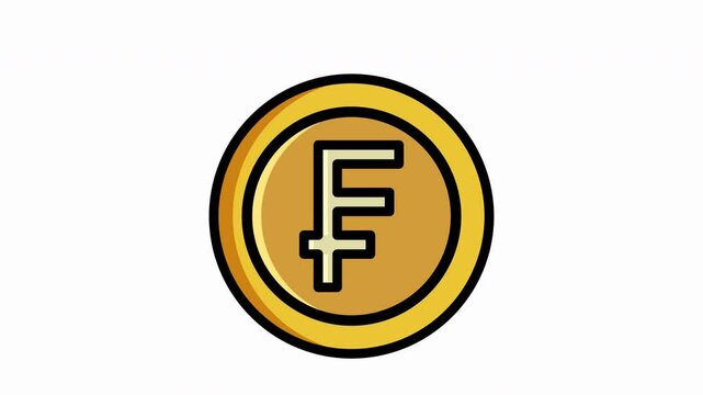 Animated, gold coin featuring Swiss Franc coin, Swiss money symbol, ideal for financial concepts, currency exchange, current money, economics, investment, banking, savings and investment concepts desi