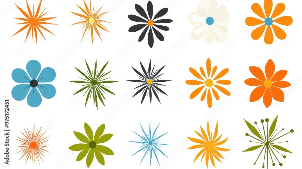 Poster colorful floral design elements set of modern flower icons