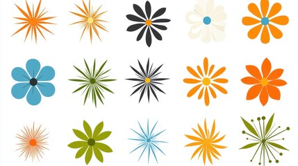 Colorful Floral Design Elements   Set of    Modern Flower Icons