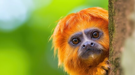 Fototapeta premium Golden Lion Tamarin Monkey Close Up Portrait in Rainforest