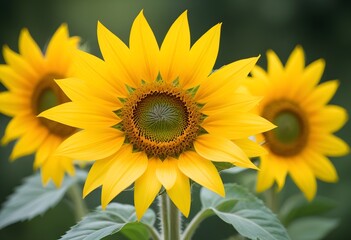 A vibrant yellow sunflower with its petals fully open, set against a blurred green background
