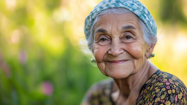 Cheerful Elderly Woman Smiling in Nature