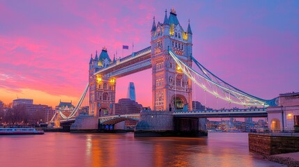 Obraz premium Tower Bridge London Sunset Pink Sky Iconic Landmark