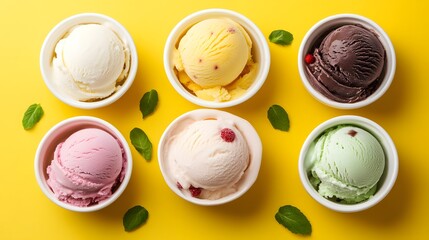 Set of different colored ice creams with different flavors, Generative AI 