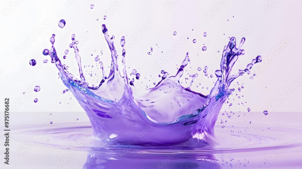 Poster 16. **a dynamic 3d render of a water splash with a blend of violet and indigo hues, isolated on a pr