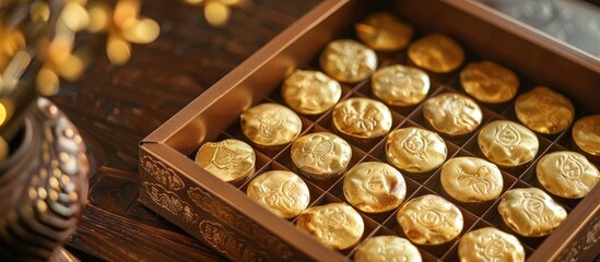 Mung Bean Cakes In The Box A Snack With Chinese Characteristics Gold And Round There Are Usually Many Shapes You Can Eat With Cafe Or Tea Delicious