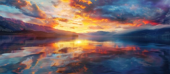 Obraz premium Majestic Sunset Over Lake Surface