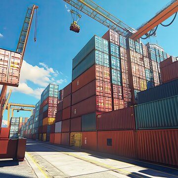 Industrial Shipping Container Yard with Cranes