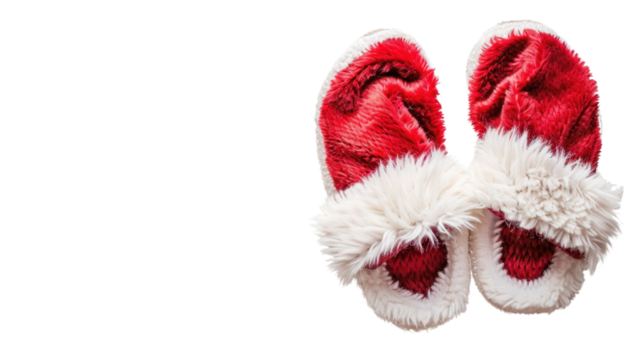 Christmas furry indoor slippers on transparent background