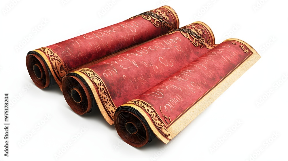 Poster 10. **a 3d representation of new year is resolutions written on paper scrolls or cards with a festiv