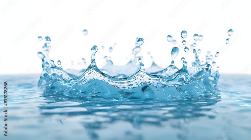 Poster 1. **a dynamic 3d render of a bright blue water splash with droplets in various directions, isolated