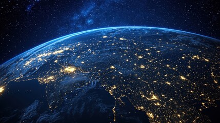 Obraz premium Earth at Night with City Lights and Stars