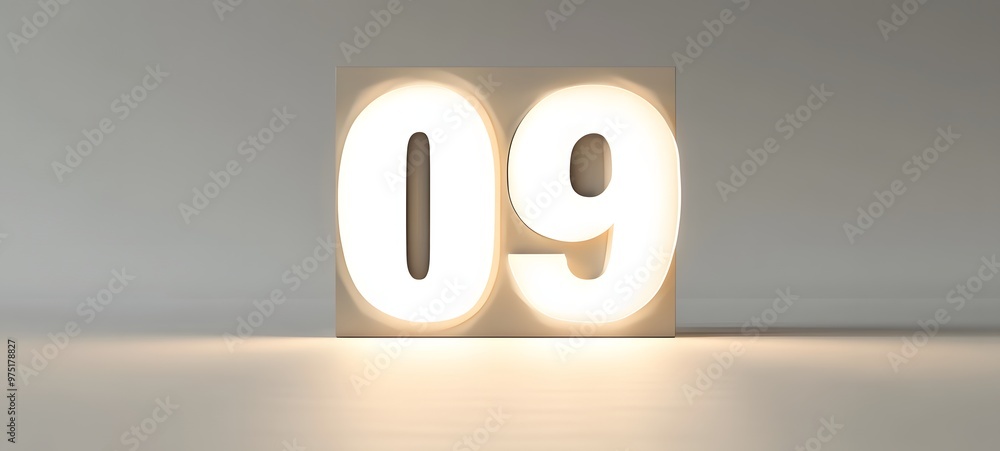 Poster 5. **a 3d rendered countdown clock with large, bright numbers nearing midnight, with a minimalistic 
