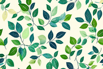 Digital seamless bouquet of leaves pattern block print.